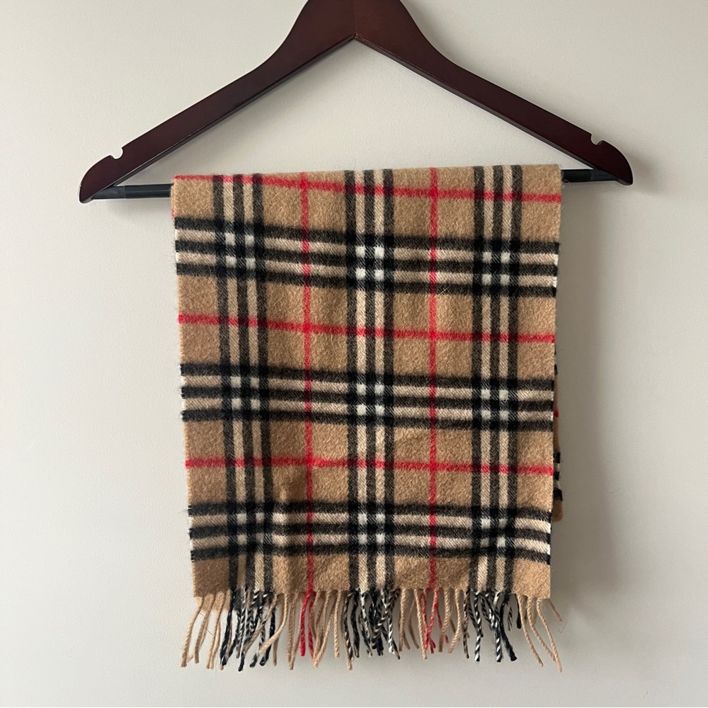 Vintage Burberry Nova Check Tan Checkered 100% Cashmere Scarf Made in England - Picture 2 of 5